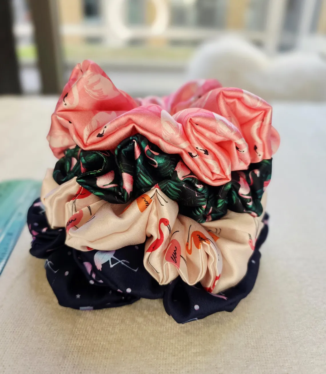 Flamingo Print Satin XXL Scrunchies - Image 5