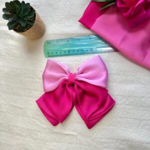 Two-Tone Satin Bow Hair Clip Pink & Fuchsia Pleated Bow