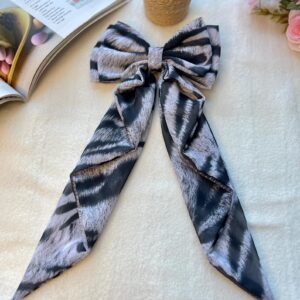 Zebra Print Long Tail Bow Clip: Georgette Hair Accessory