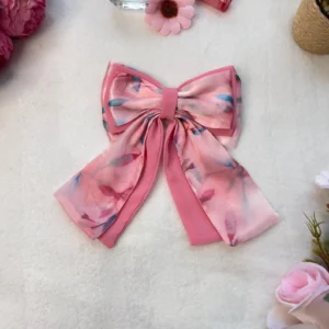 Pink Floral Organza Hair Bow: Triple Layer Georgette Clip