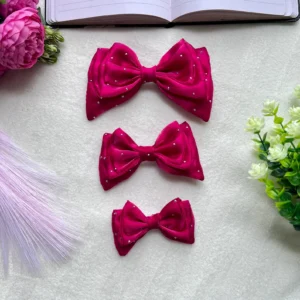 Magenta Organza Bow Clip: Embellished Luxury Hair Accessory