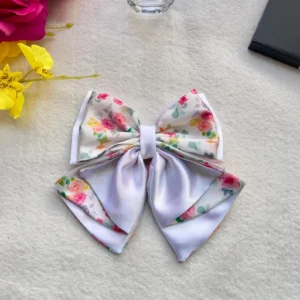 Handcrafted Floral Satin Hair Bow: Luxury Accessory