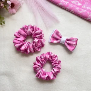 Kids Satin Scrunchie & Bow Set: Barbie Print Hair Accessories