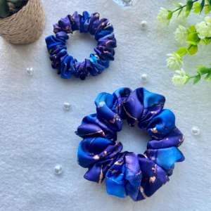 Luxury Satin Marble Scrunchie: Handmade Hair Accessory