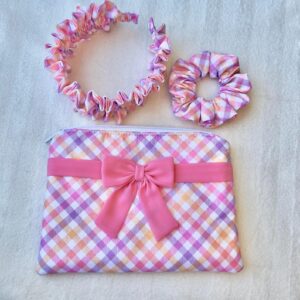 Handmade Bow Pouch Gift Set: Ruffle Hairband & Scrunchie