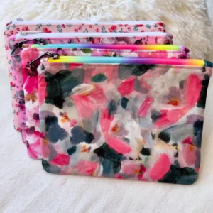 Floral Cotton Linen Zipper Pouch Set: Handmade Multipurpose Pouches