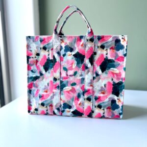 Floral Linen Tote Bag: Handmade Book Tote with Pouch