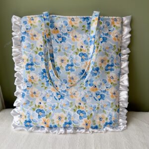 Floral Ruffle Tote Bag | Handmade Cotton Tote with Pocket | Matching Pouch | Everyday Shoulder Bag | Gift for her | Birthday Gift