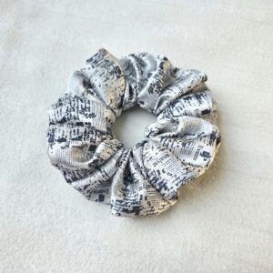 Monochrome Satin Scrunchie | Black and white | Newspaper Text Print Scrunchie | Minimalist Hair tie