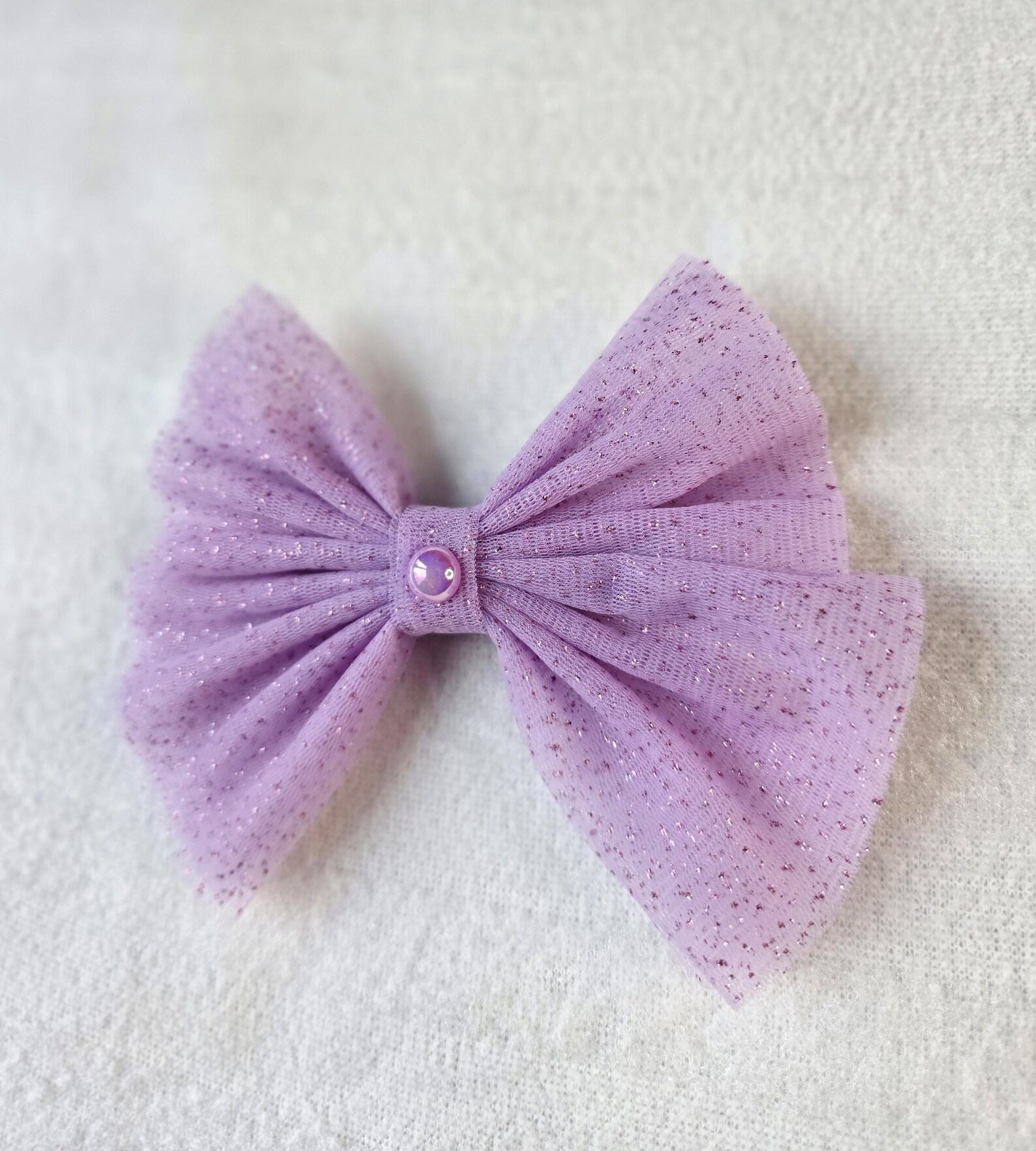 Lavender Purple Glitter Net Bow with Pearl | Lavender Purple Hair Clip