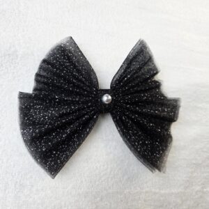 Black Glitter Net Bow with Pearl | Black Hair Clip | Glitter Hair Bow