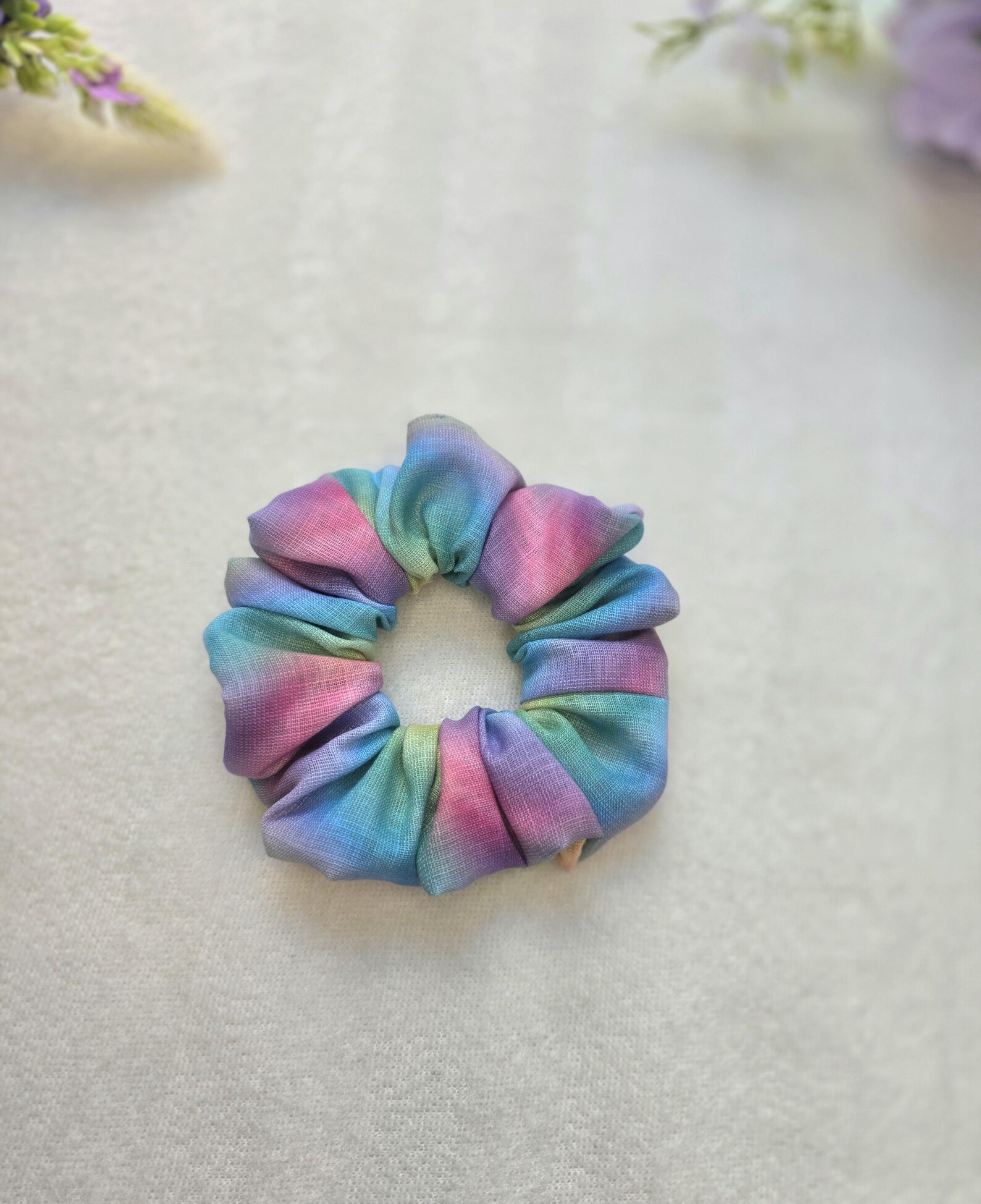 Linen Rainbow Scrunchie | Rainbow Hair Tie | Medium and Large - Image 2
