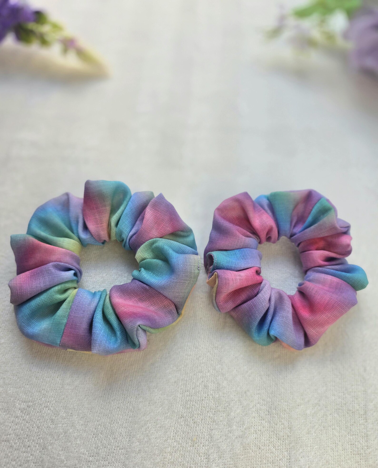 Linen Rainbow Scrunchie | Rainbow Hair Tie | Medium and Large - Image 4