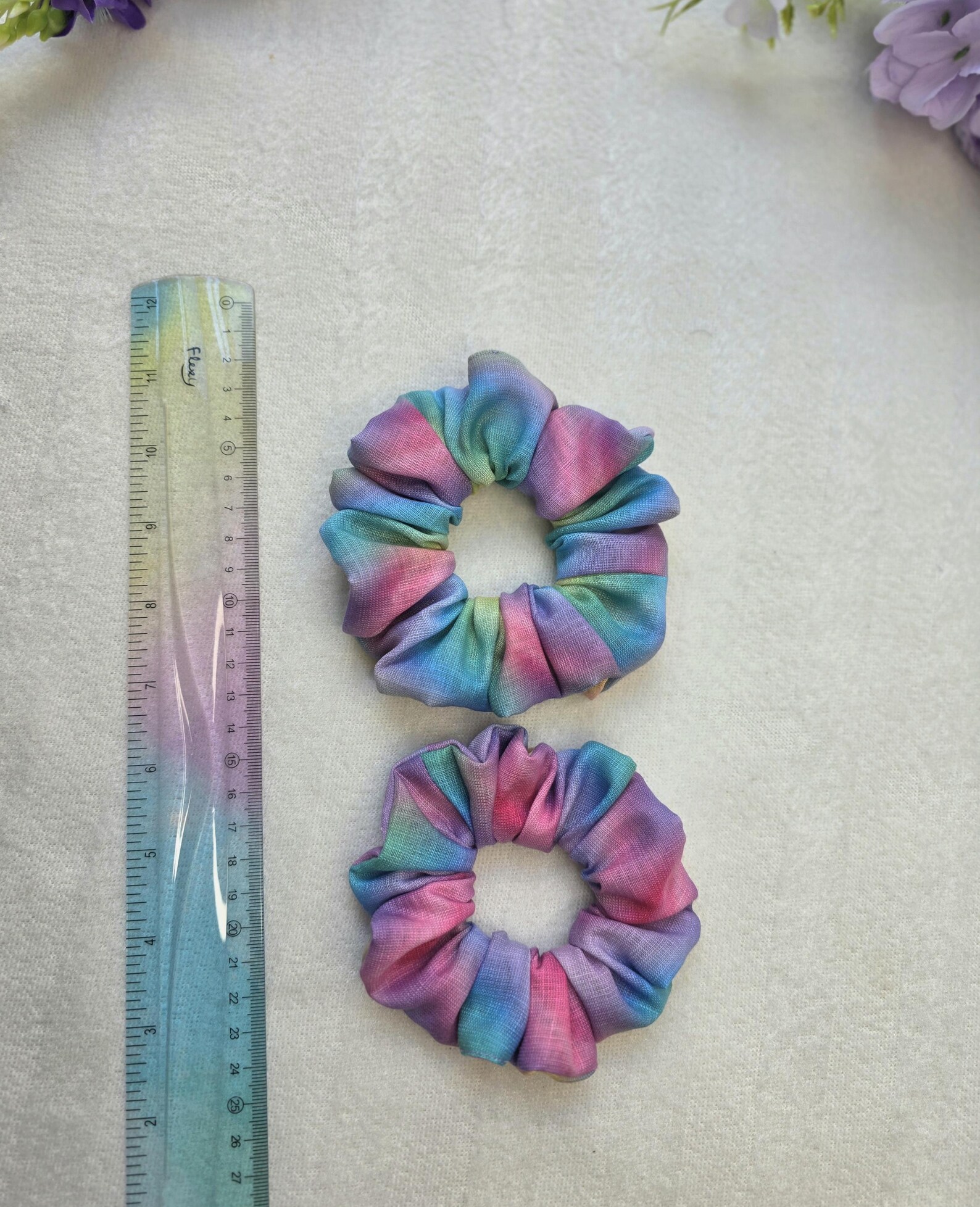 Linen Rainbow Scrunchie | Rainbow Hair Tie | Medium and Large - Image 5