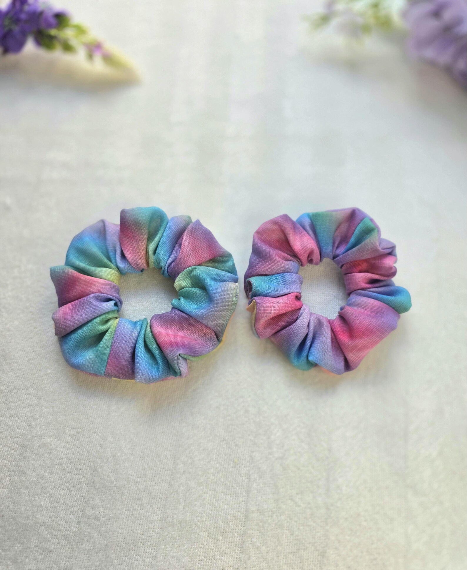 Linen Rainbow Scrunchie | Rainbow Hair Tie | Medium and Large