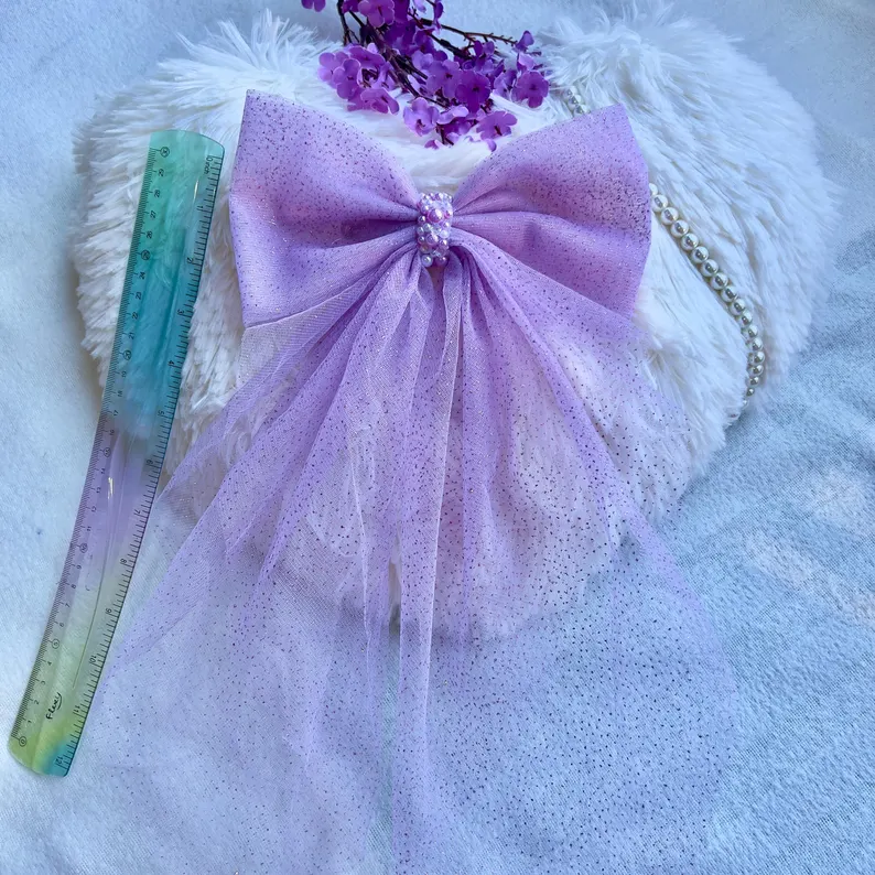 Glitter Net Bow | Purple Sparkle Hair Clip