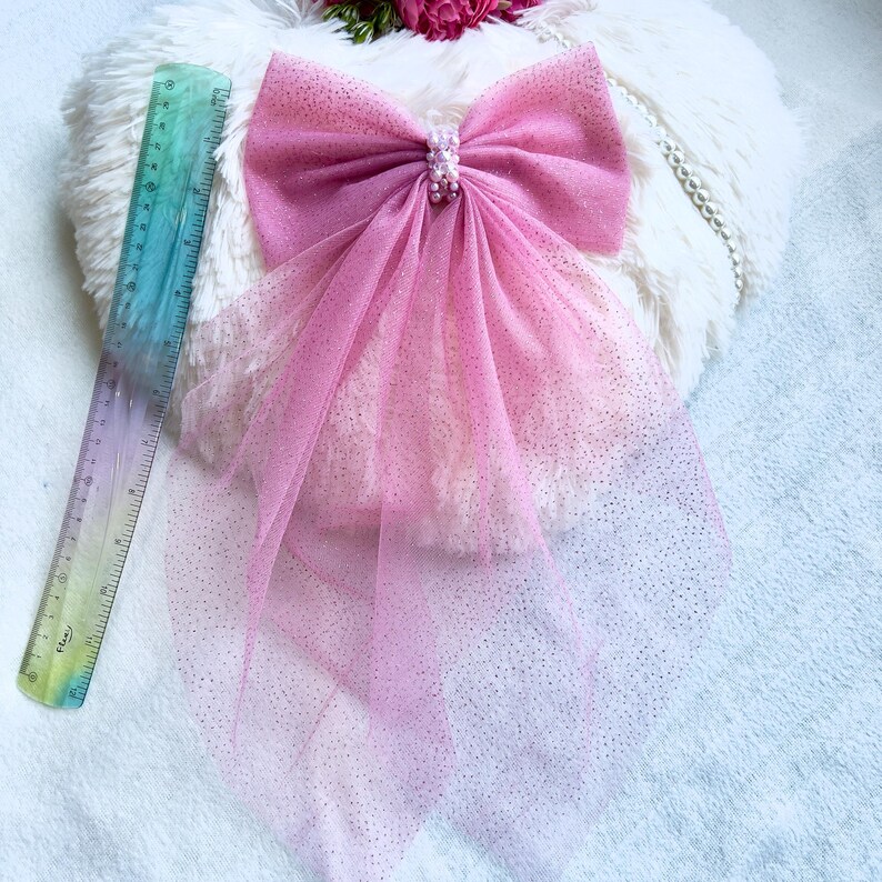 Glitter Net Bow | Purple Sparkle Hair Clip - Image 3
