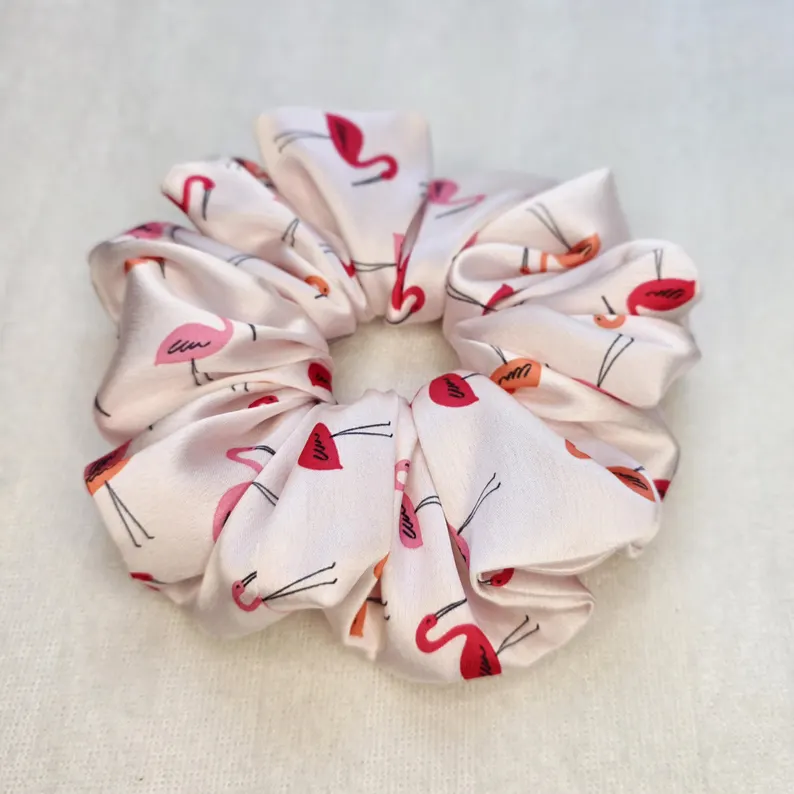 Flamingo Print Satin XXL Scrunchies - Image 3
