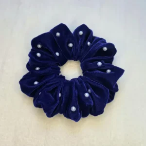 Royal Blue Velvet Pearl Scrunchie | XXL | Oversized