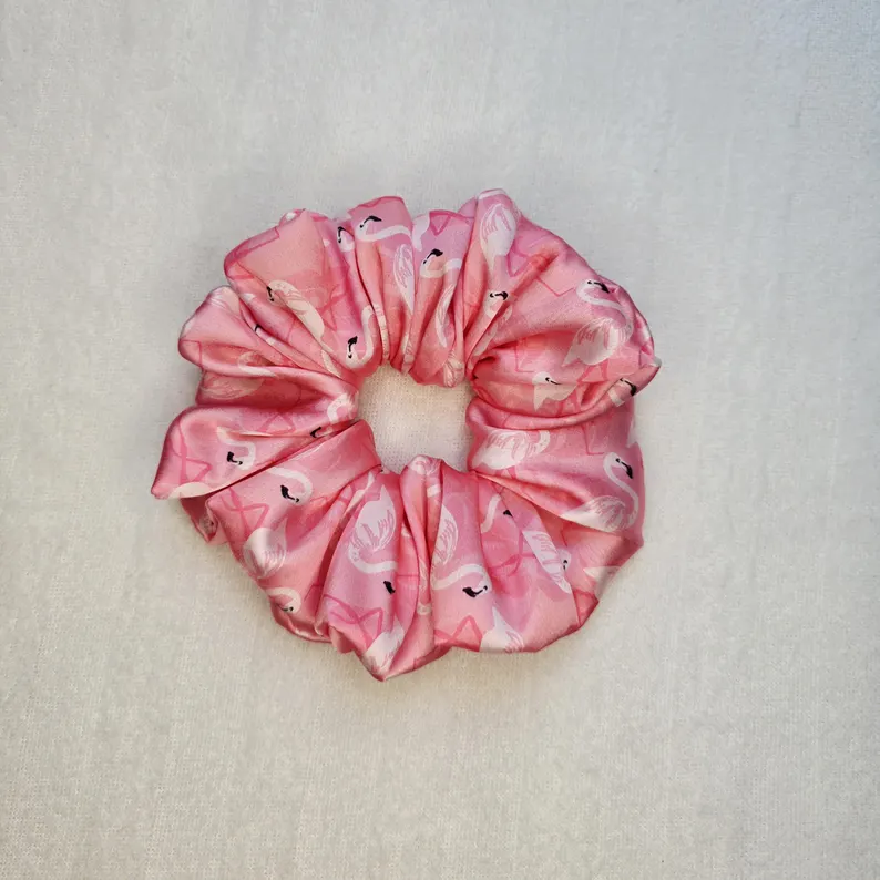 Flamingo Print Satin XXL Scrunchies