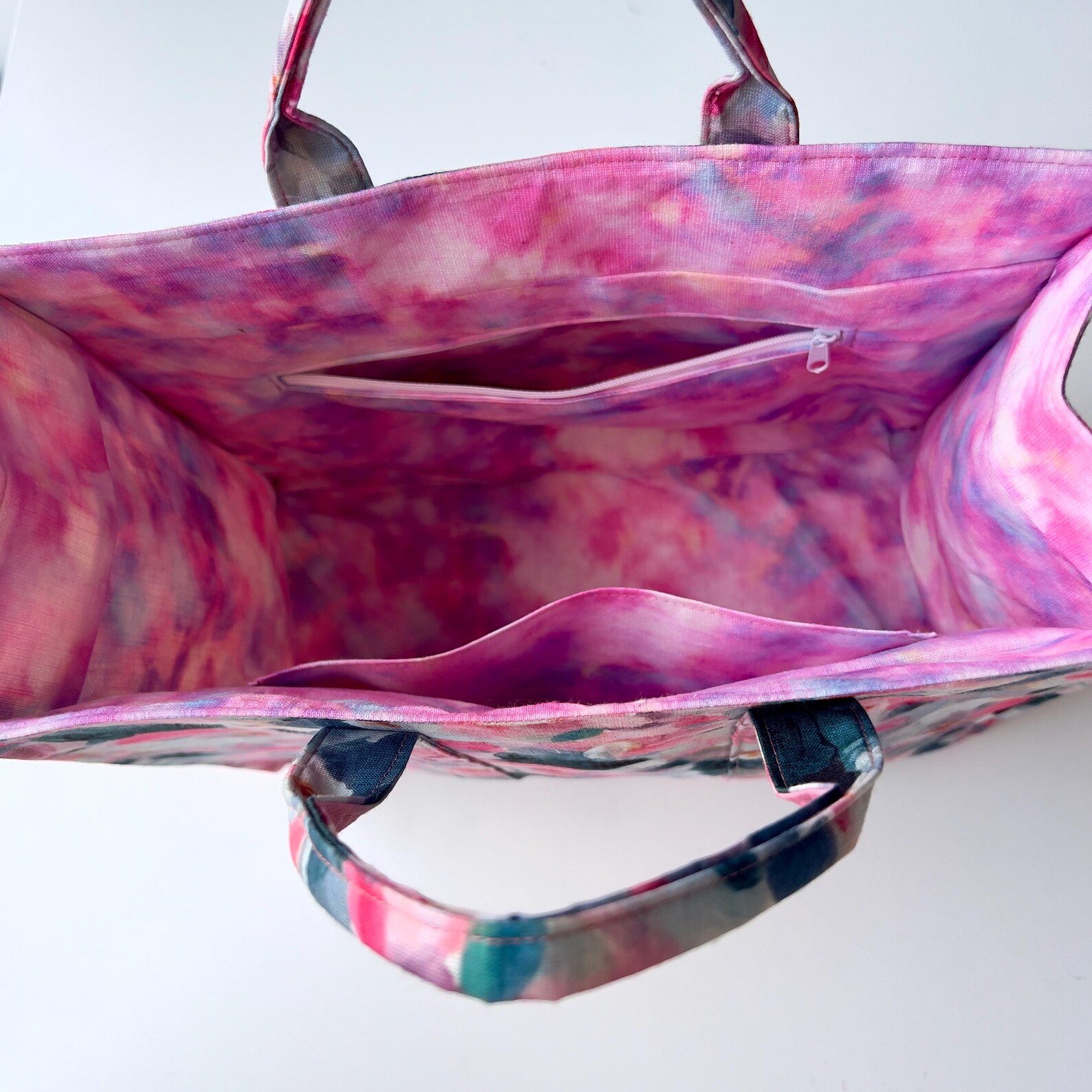 Floral Linen Tote Bag: Handmade Book Tote with Pouch - Image 2